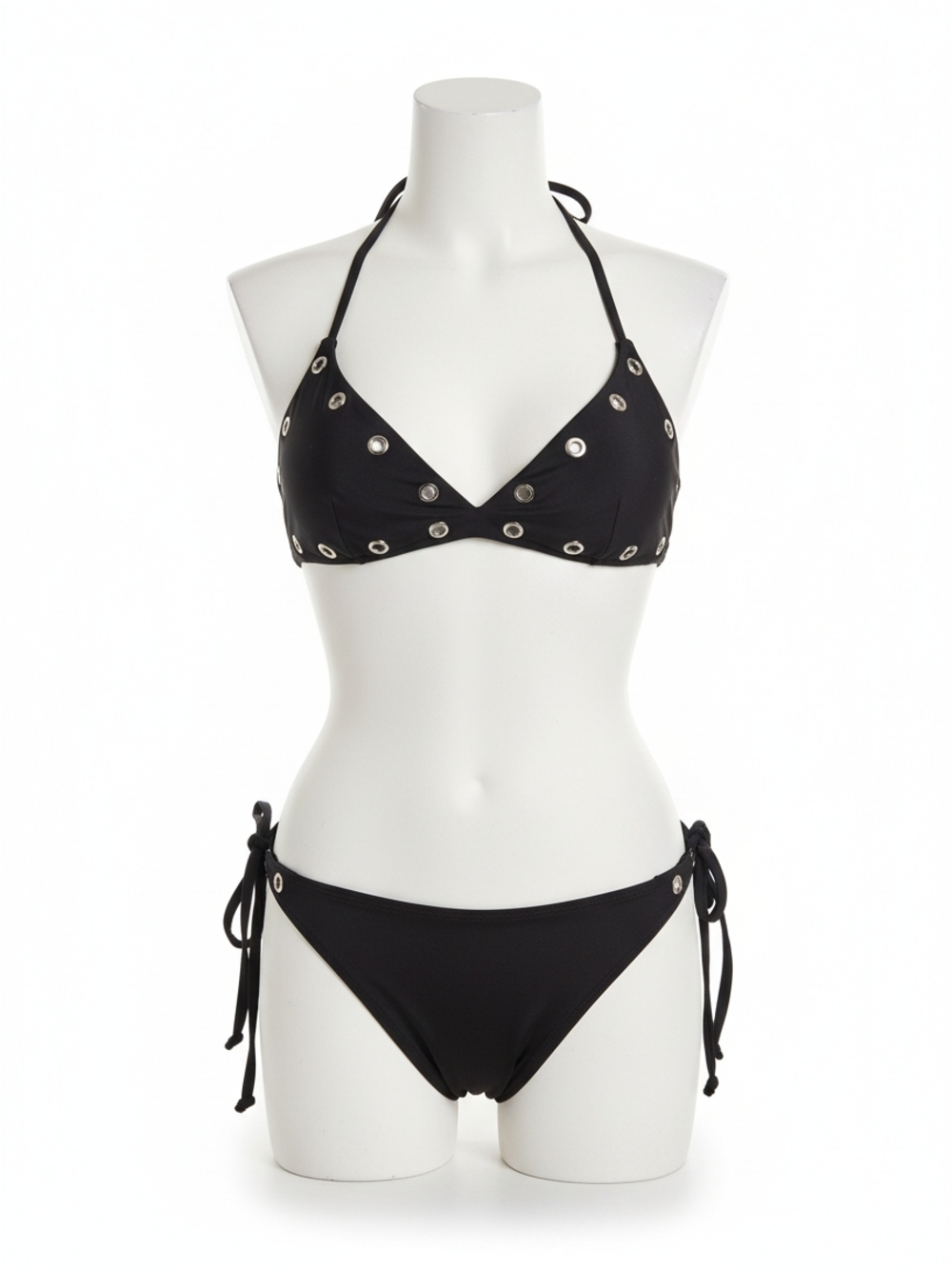 Black Grommet Triangle Bikini Set - Women